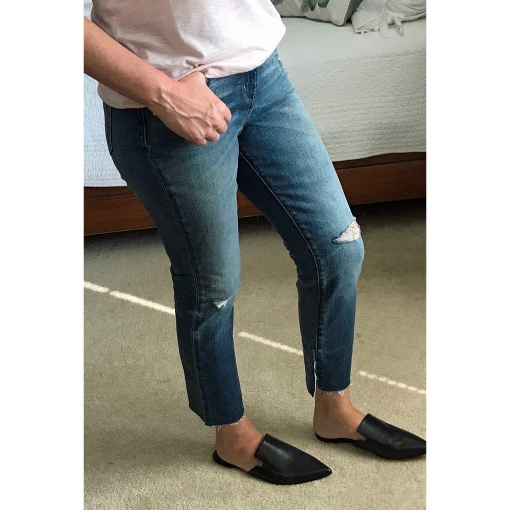 TREASURE & BOND High Rise Loose‎ Skinny Crop Jeans Distressed Blue Wash Size 30